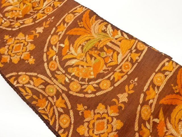 JAPANESE NAGOYA OBI / TSUMUGI / WOVEN FLOWER CREST